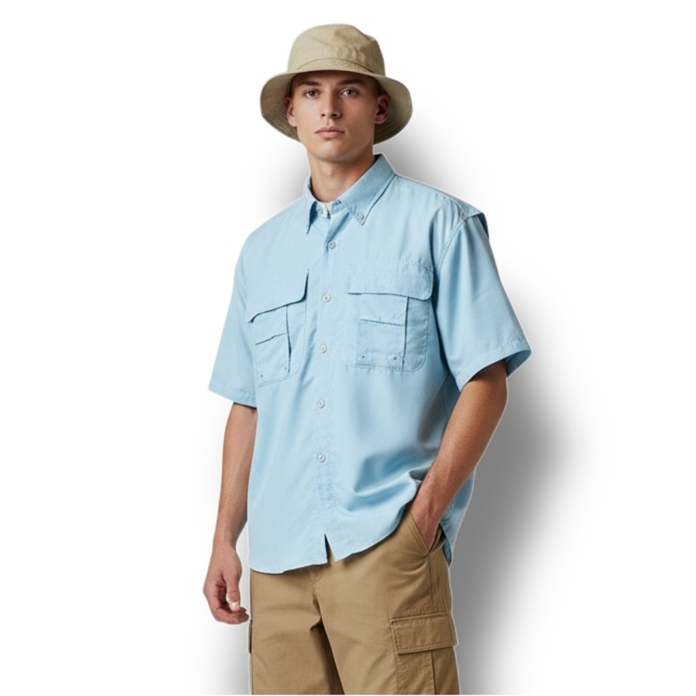 Waimea Mens Short Sleeve Shirt Outdoor Fishing Hiking Performance Utility Blue L